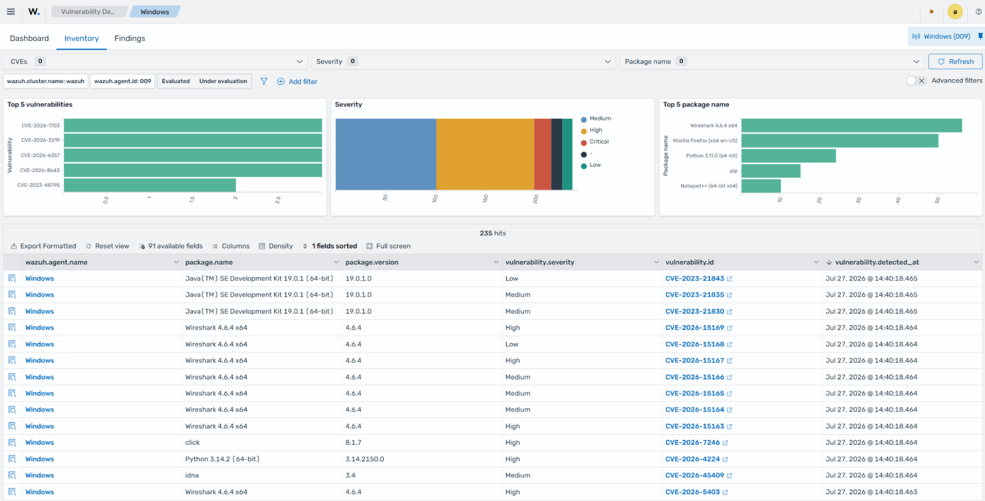 Vulnerability inventory after the initial scan