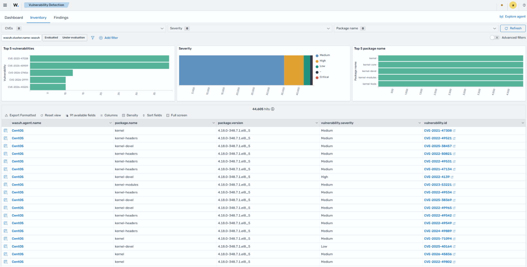 Vulnerability detection inventory