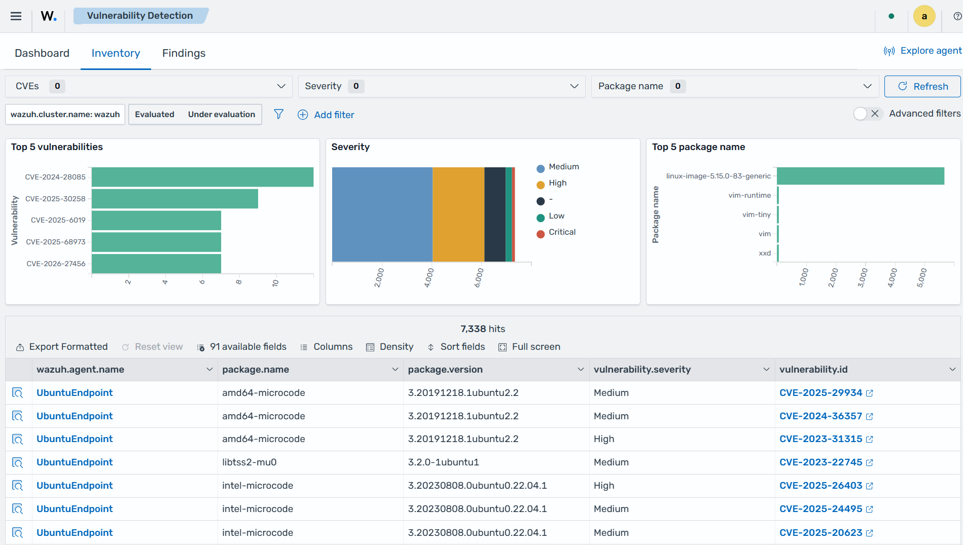 Vulnerability Detection dashboard