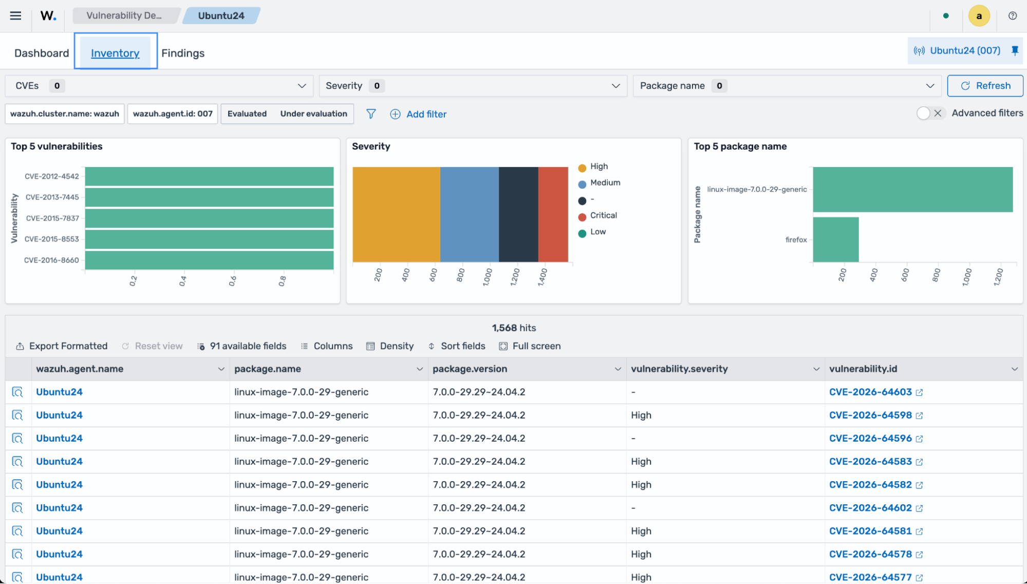 Vulnerability Detection inventory