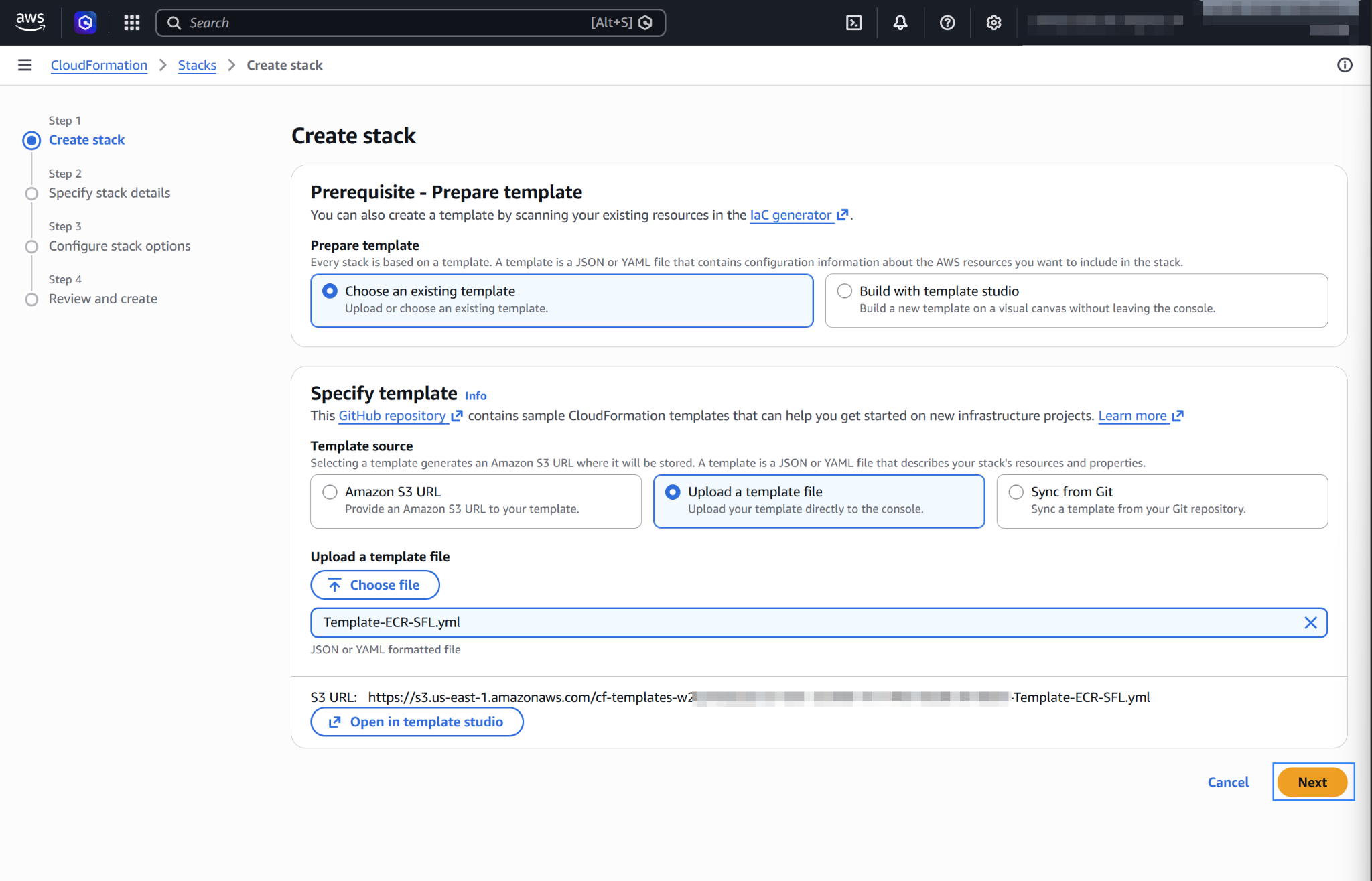Create a CloudFormation stack from a template file
