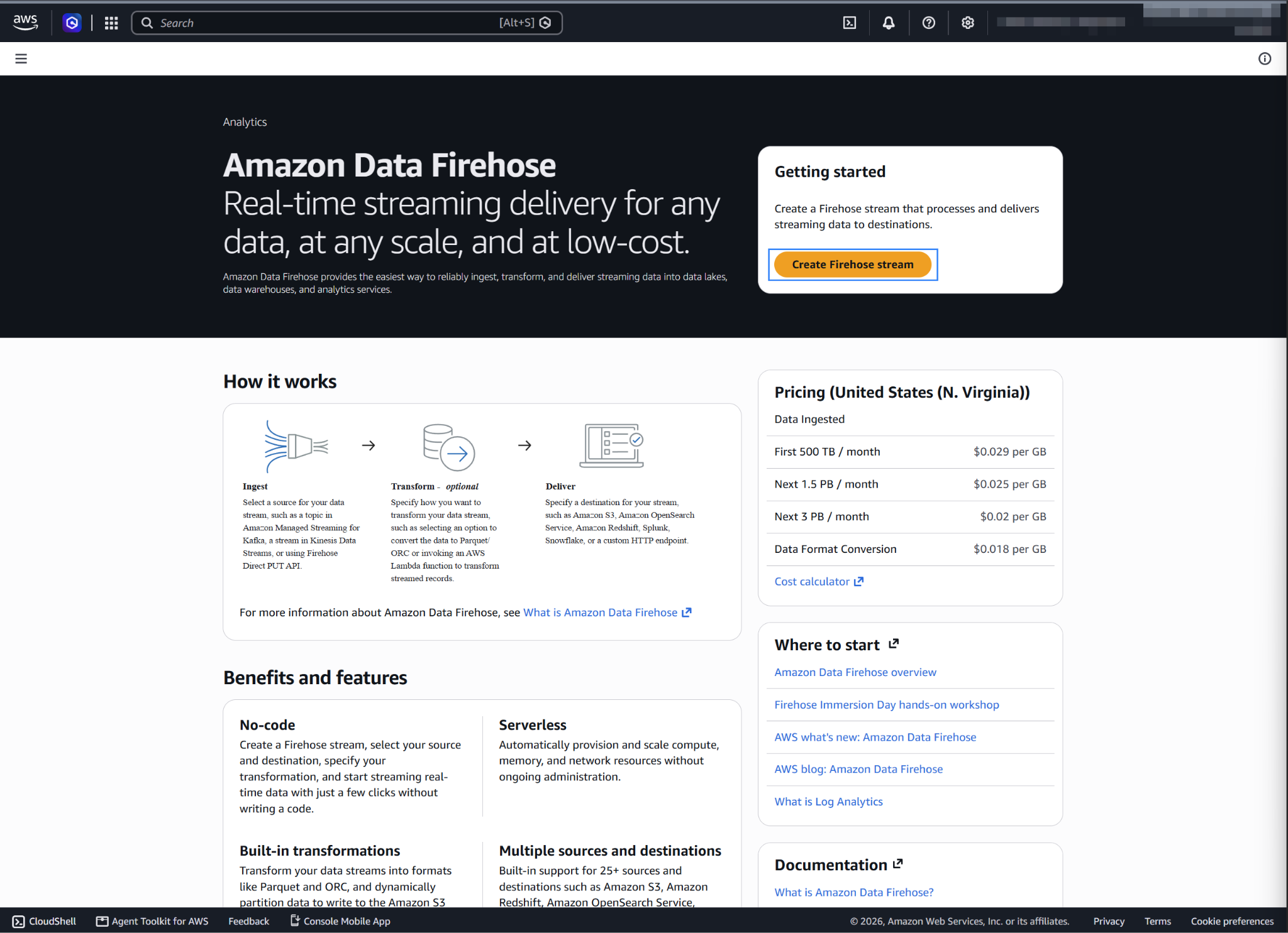 Amazon Data Firehose console