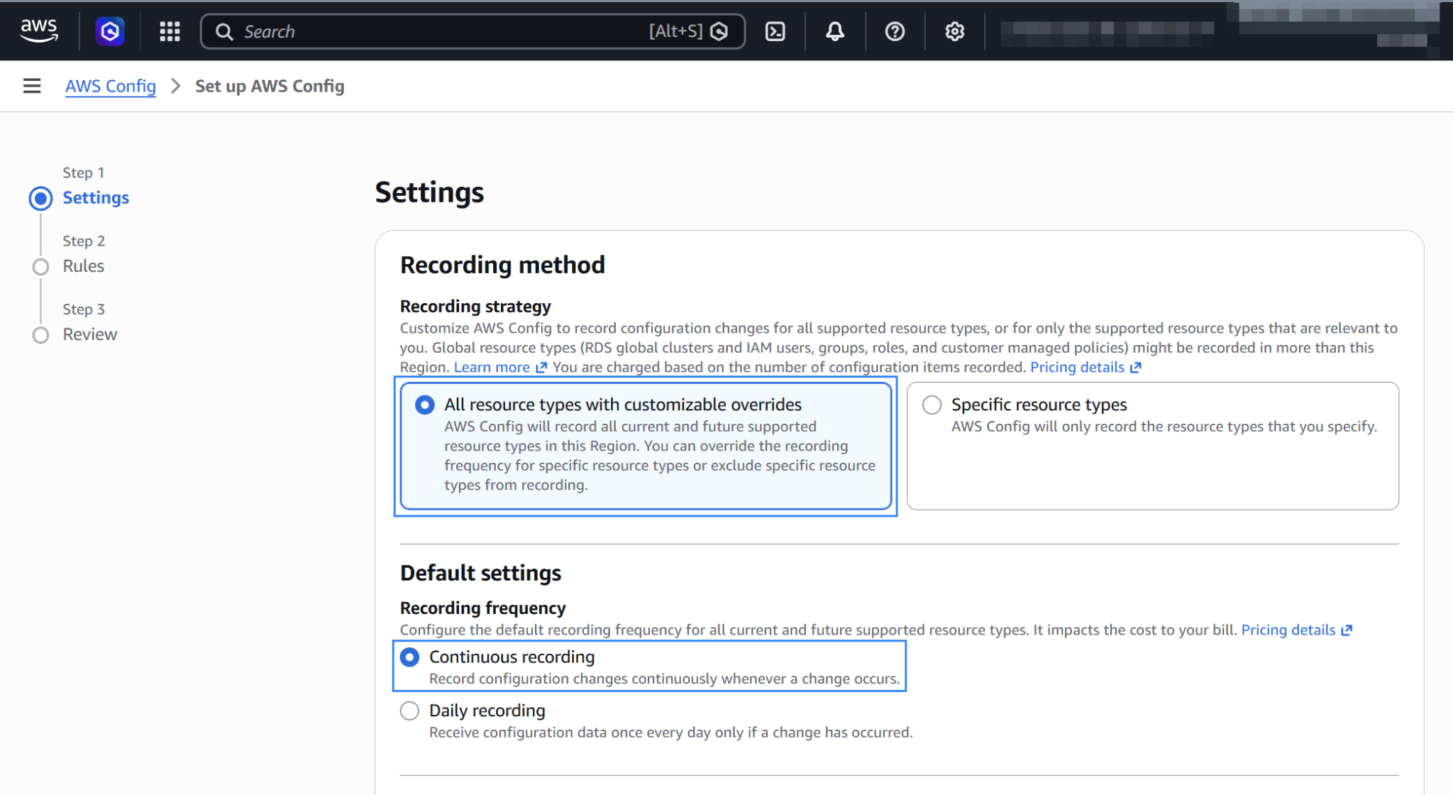 AWS Config recording strategy