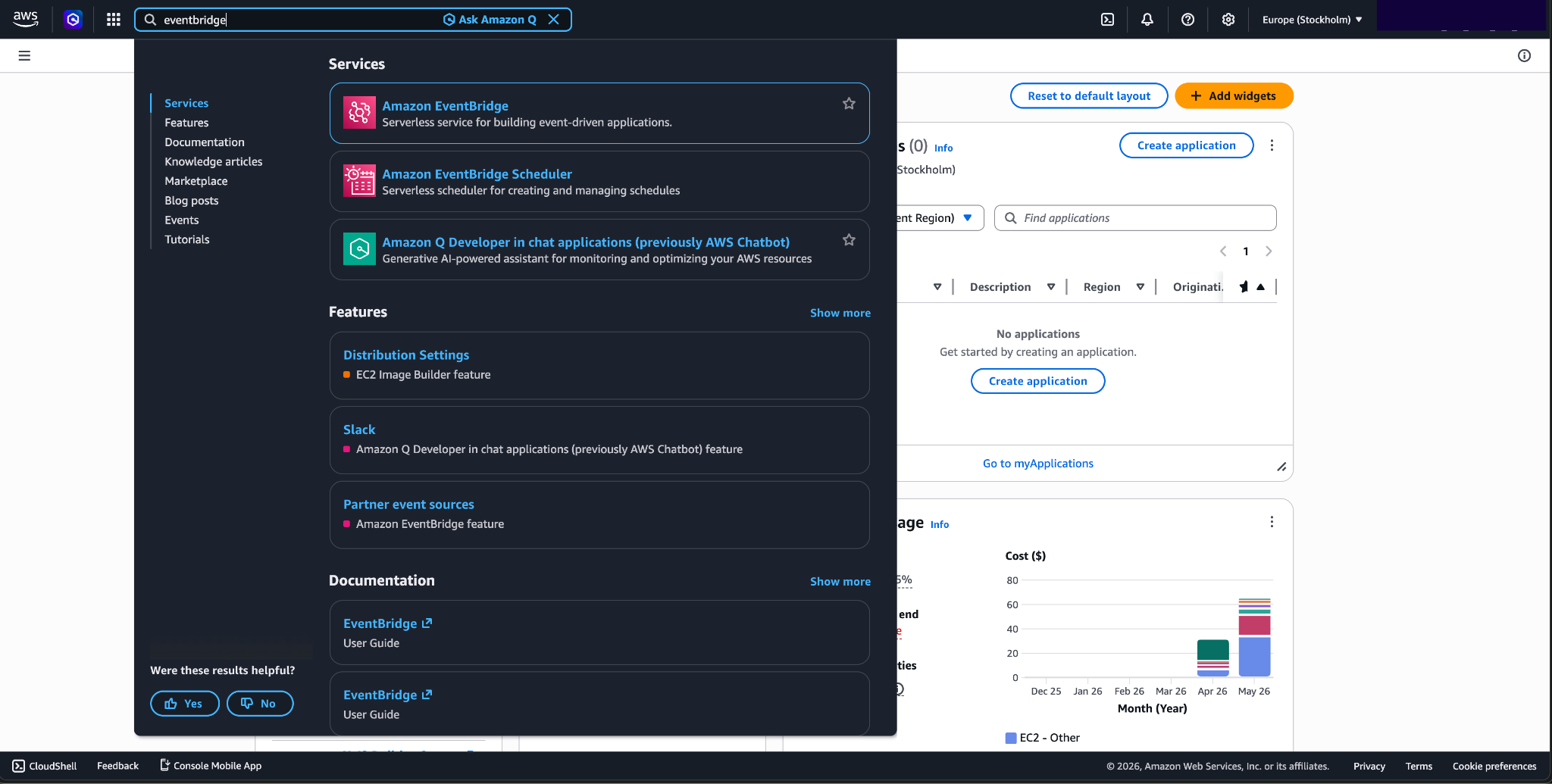 Search for Amazon EventBridge on the AWS console