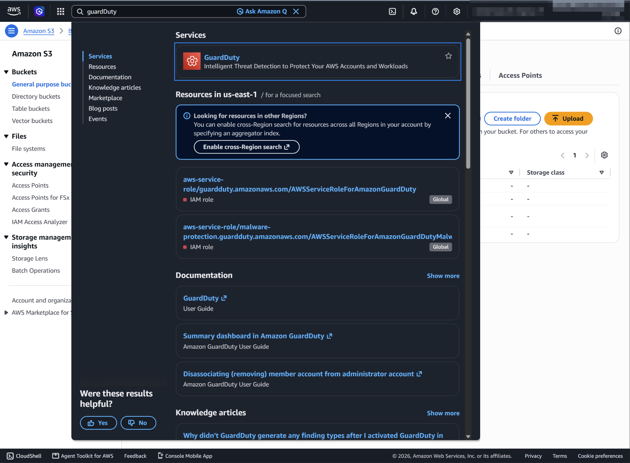 Search for GuardDuty on the AWS console
