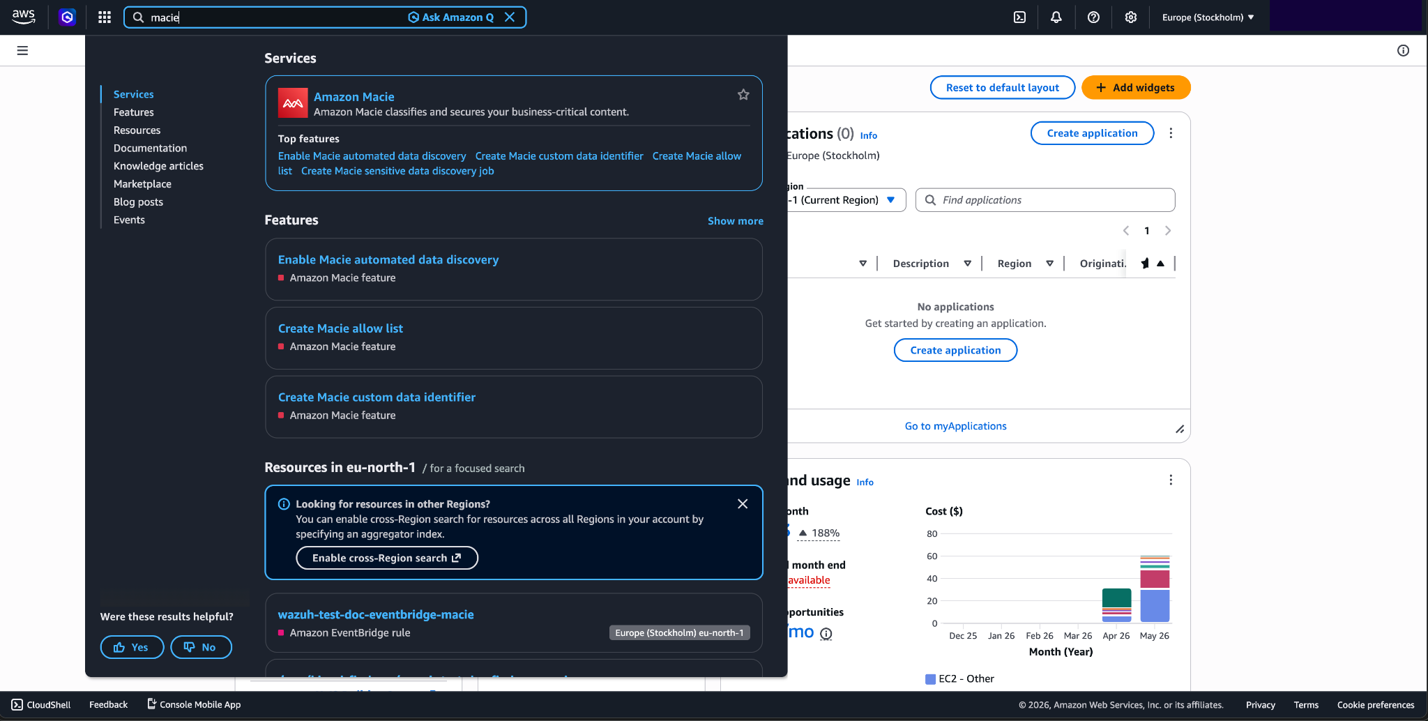 Search for Amazon Macie on the AWS console