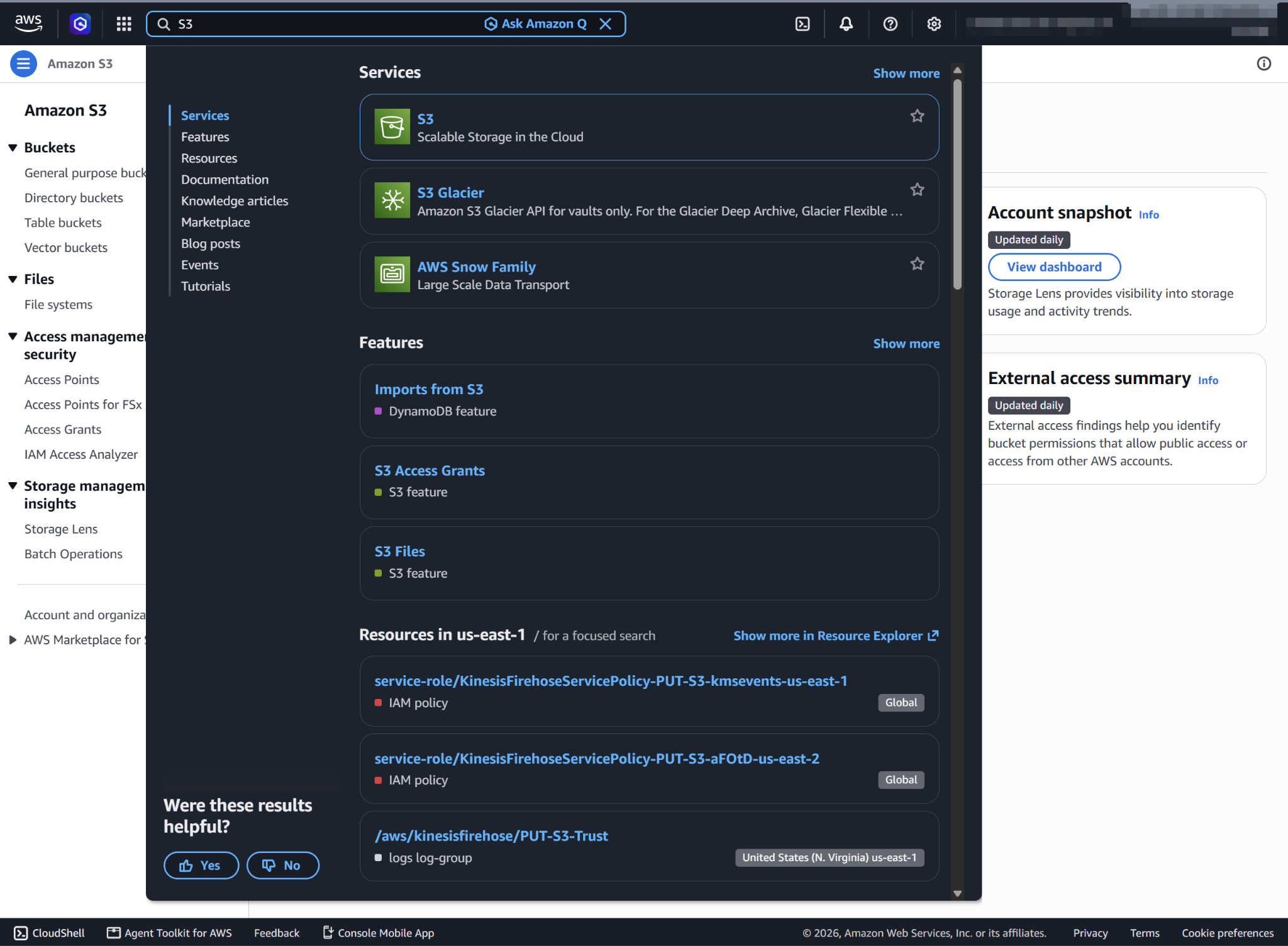 Search for S3 on the AWS console