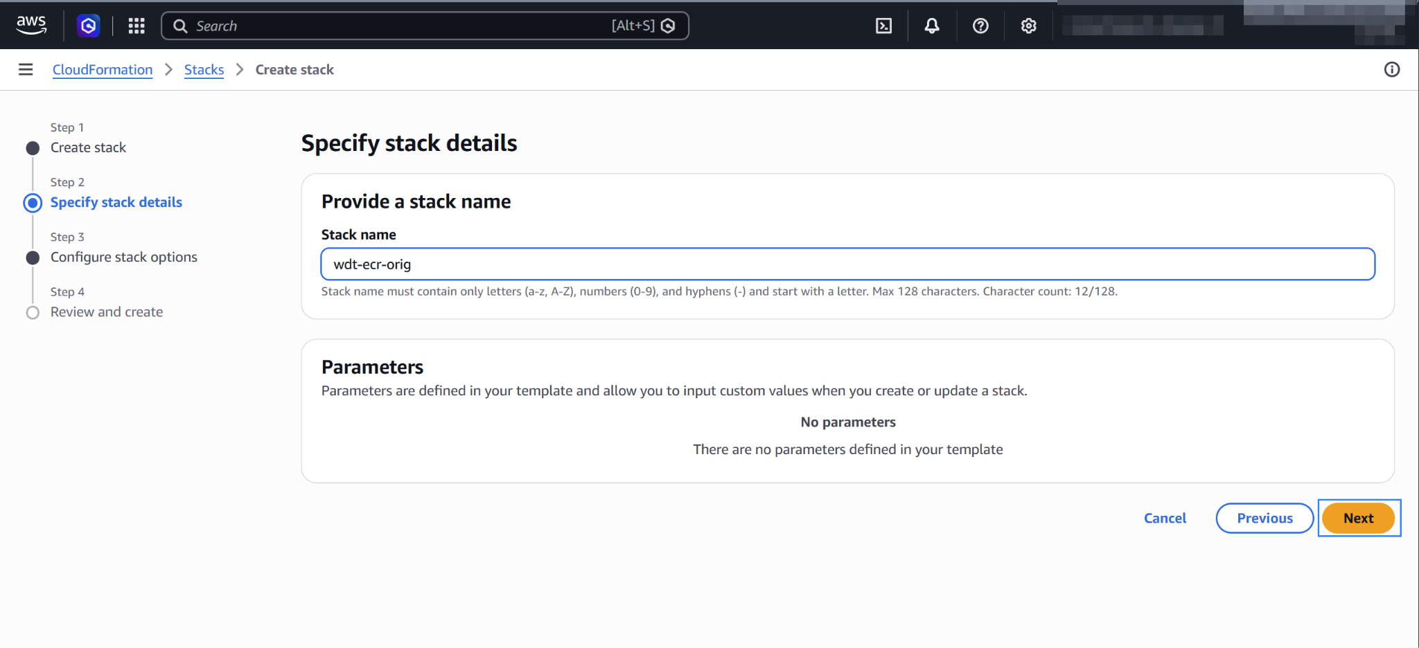 Choose a name for the stack