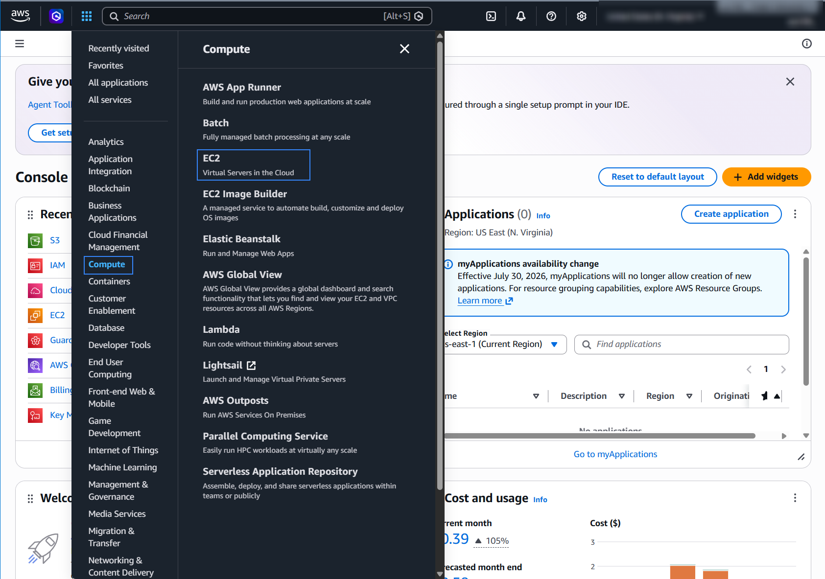 Go to EC2 in the Compute services menu