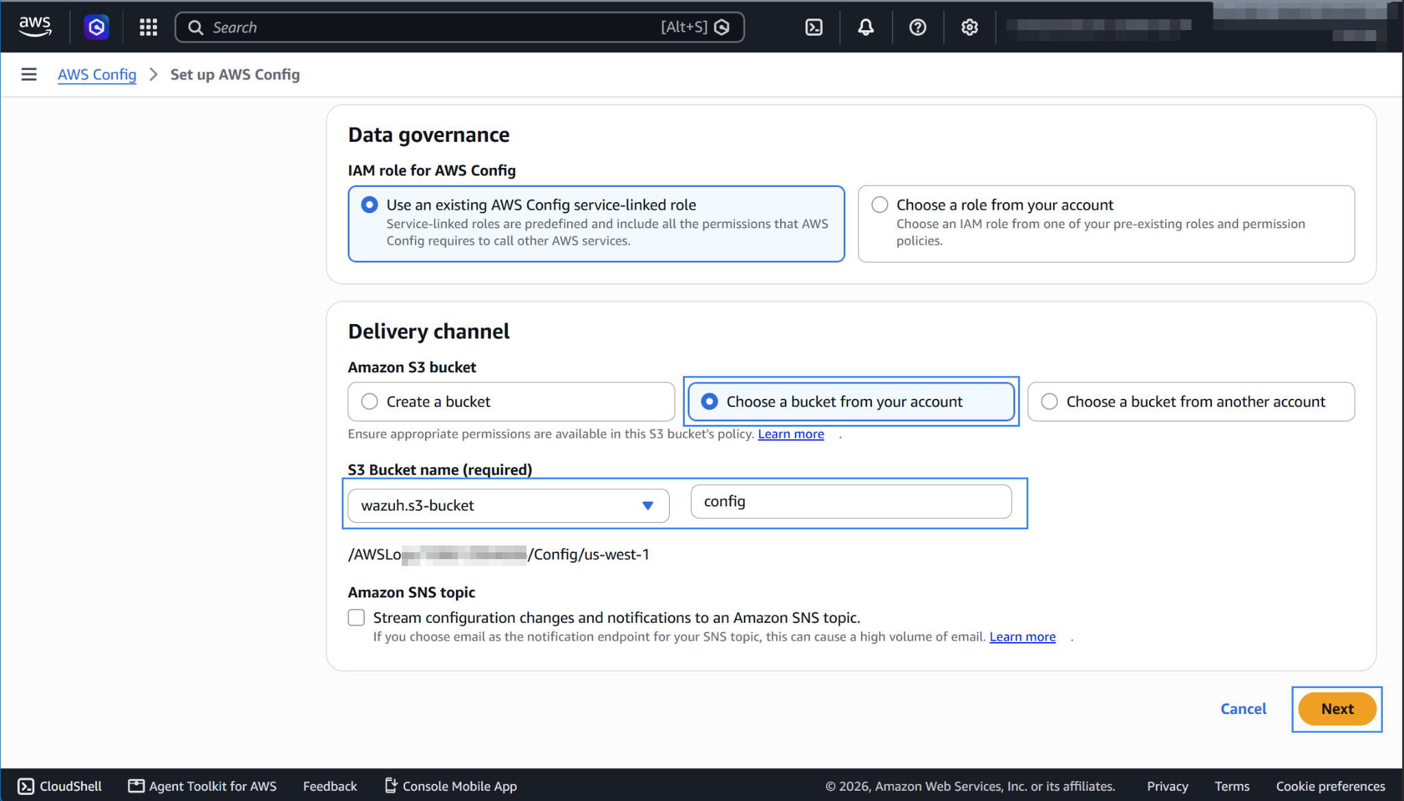 IAM role and S3 bucket delivery channel for AWS Config