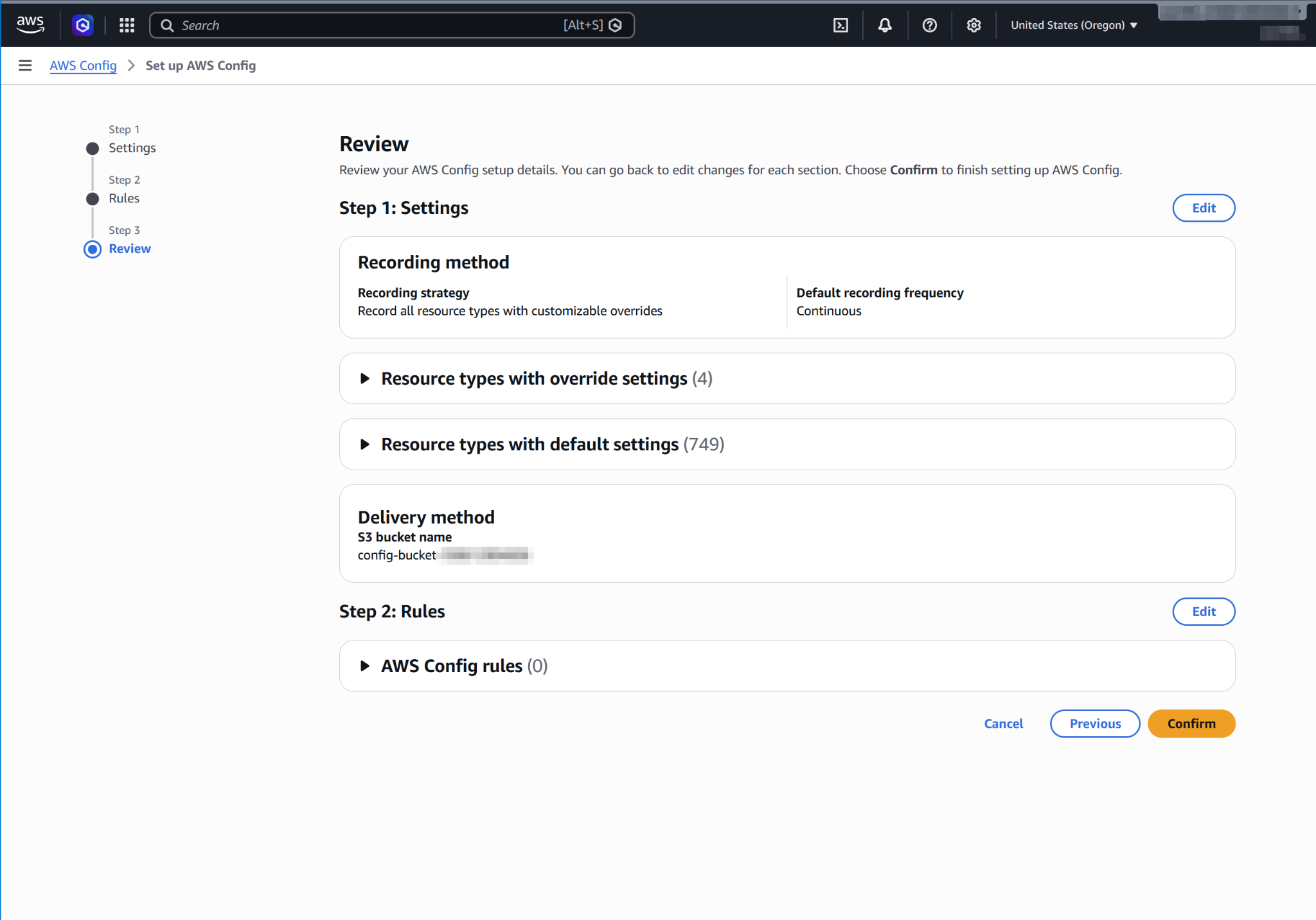 Review the AWS Config setup and confirm