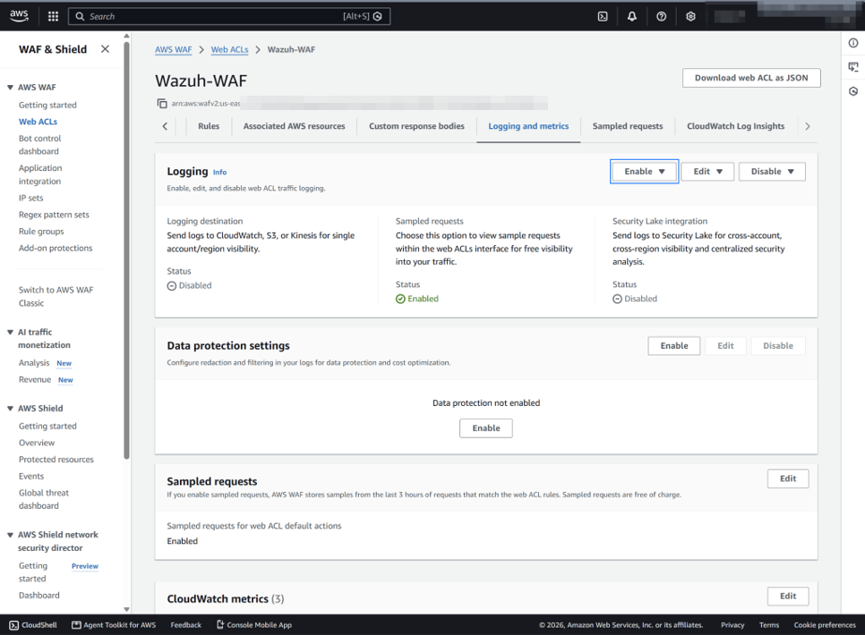 Enable logging in Logging and metrics