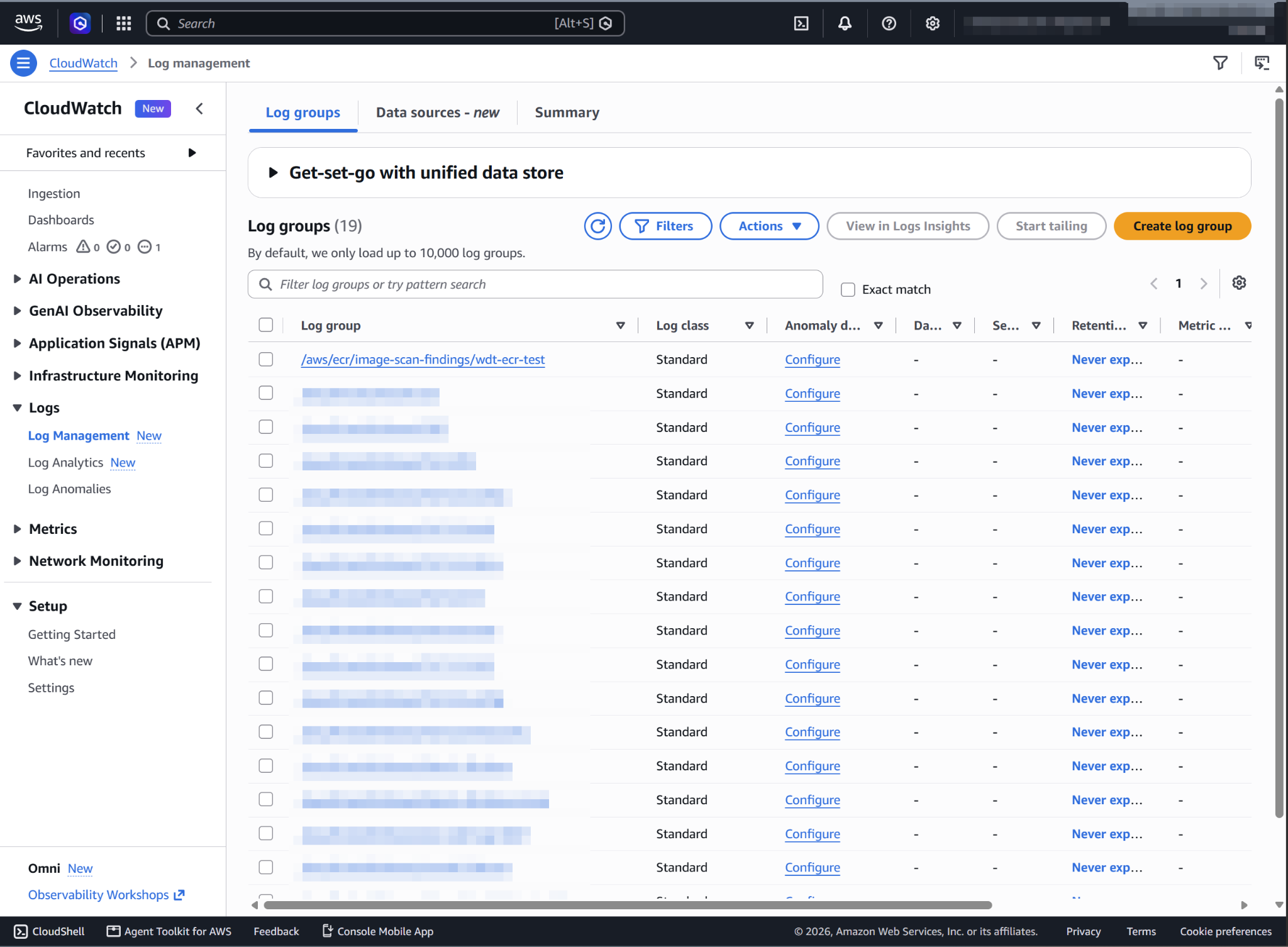 CloudWatch log group created by the image scan