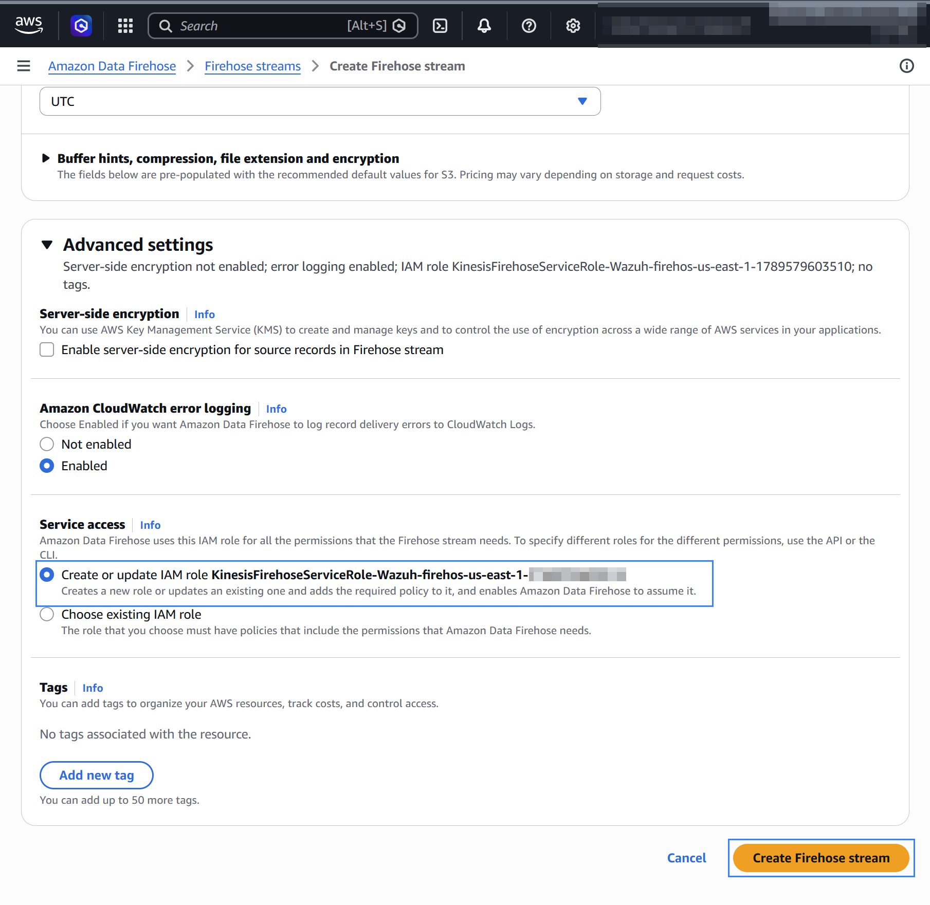 Choose the IAM role in Advanced settings