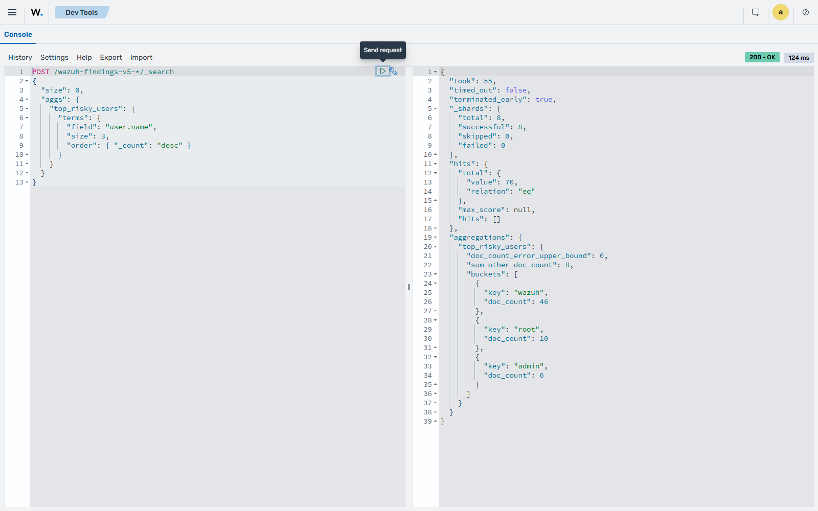 Access the Wazuh indexer API console