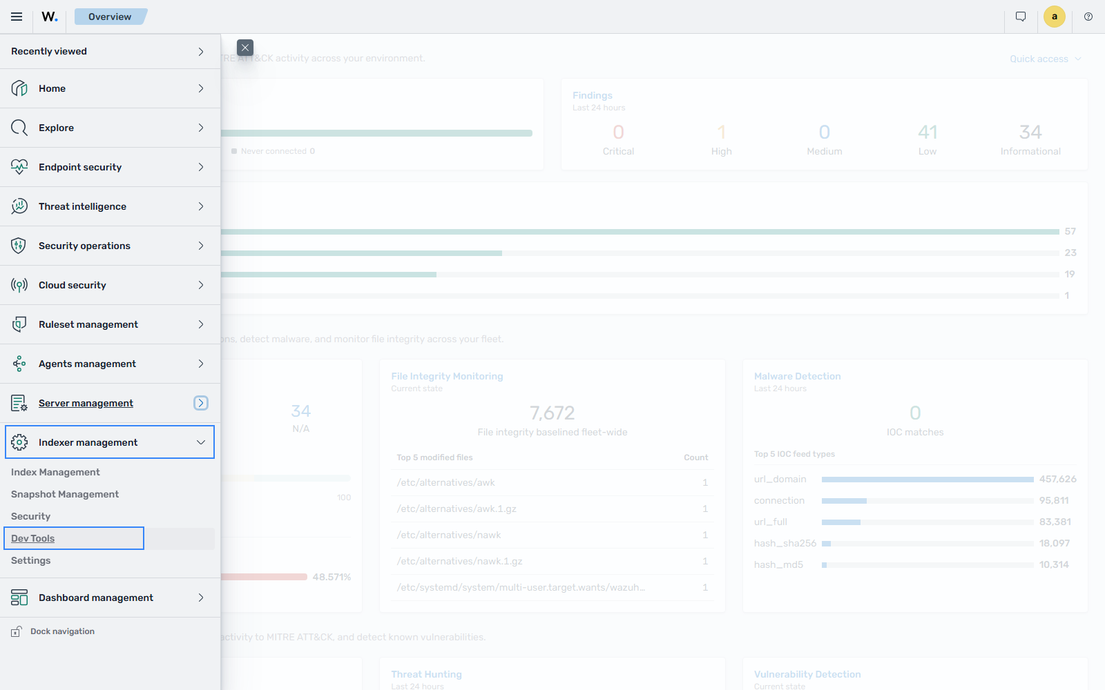 Access the Wazuh indexer API from the dashboard