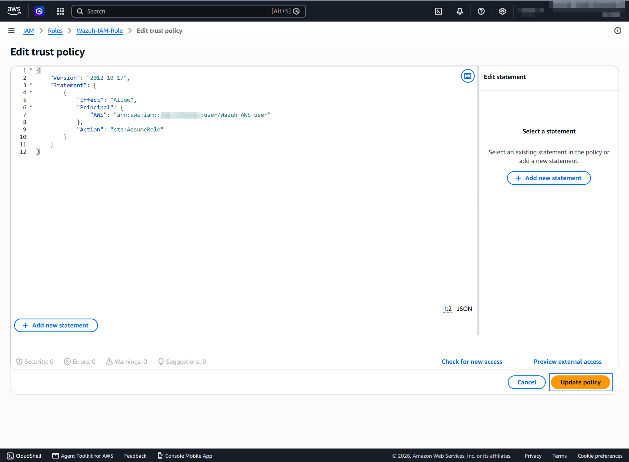 Add the IAM user to the Principal element