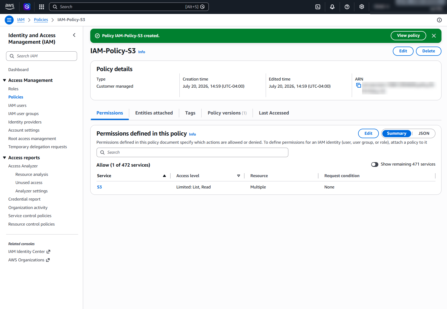 Confirm policy creation