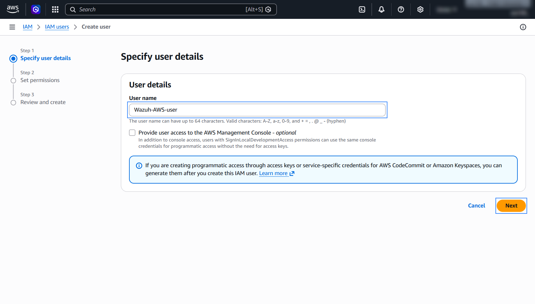 Create user - next