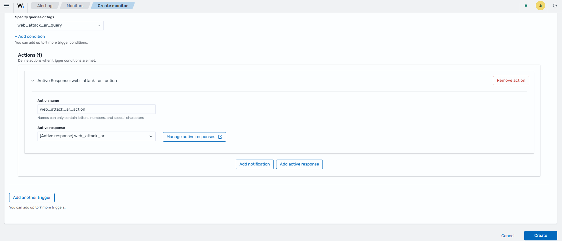 Create an Active Response monitor action