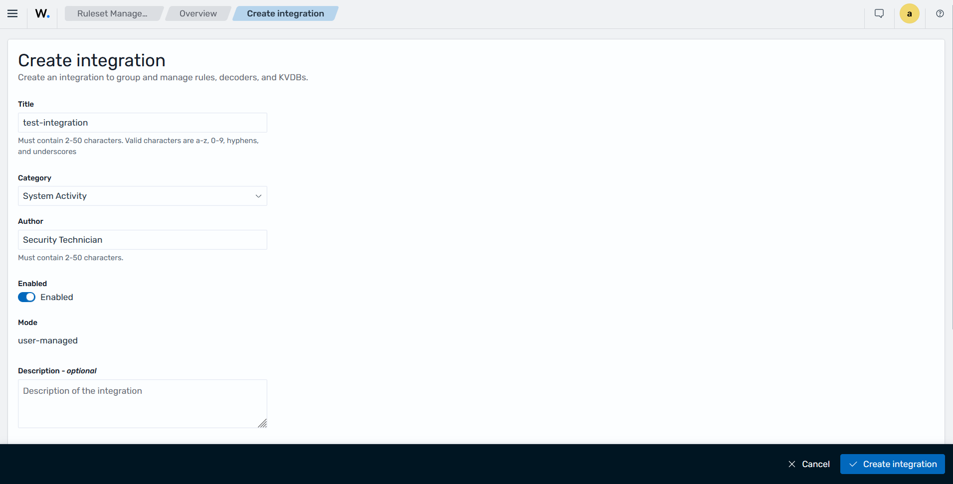 Create integration