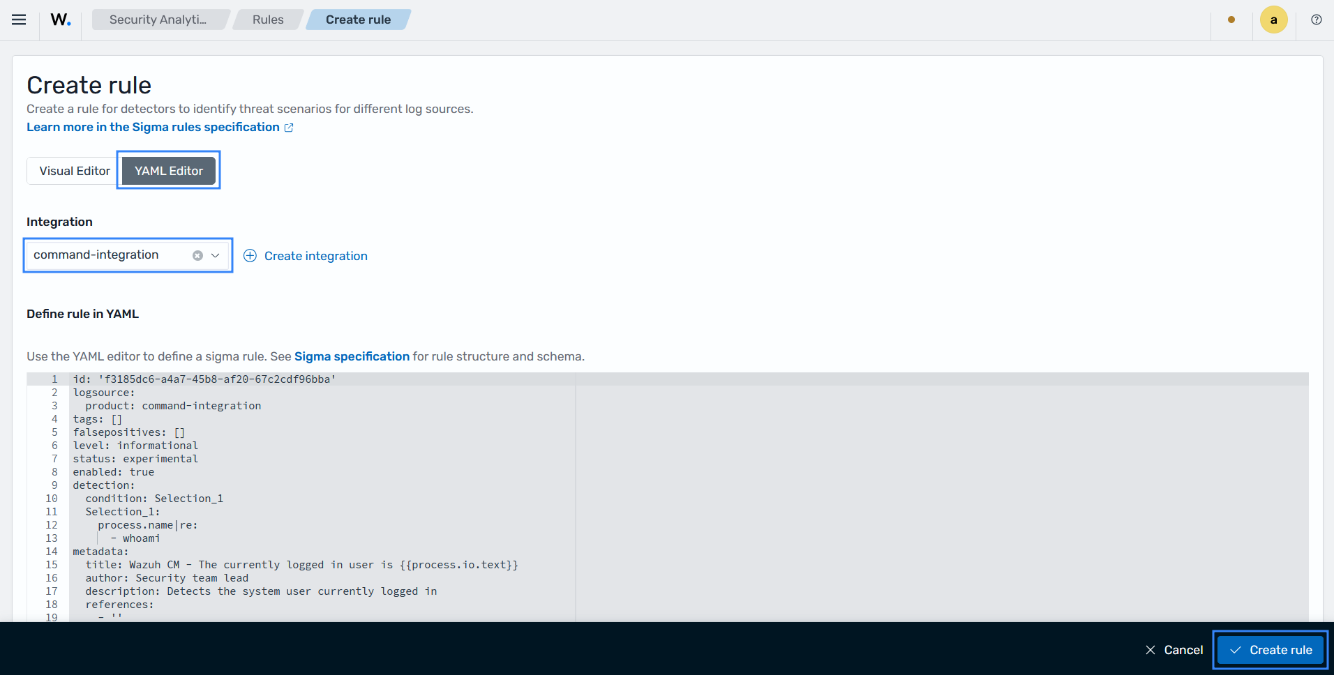 Creating a detection rule
