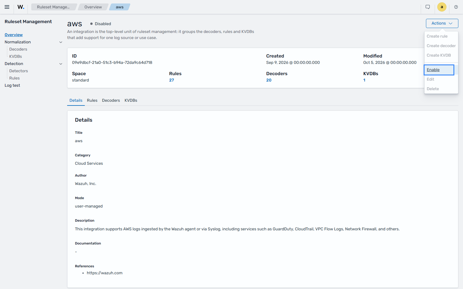 Enable the AWS integration