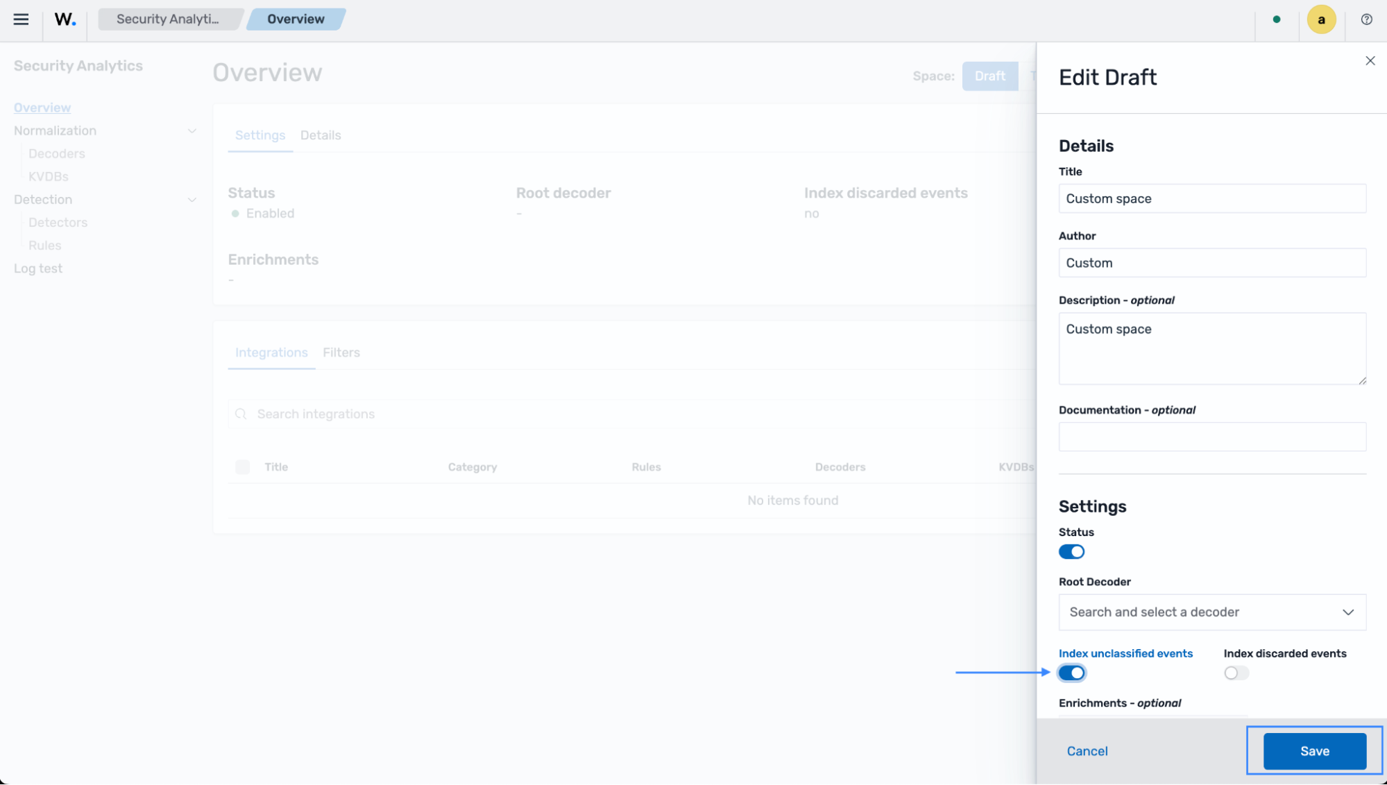 Enable Index unclassified events