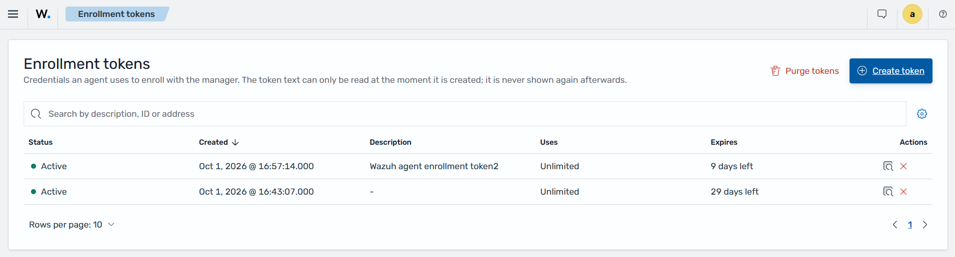 Enrollment tokens
