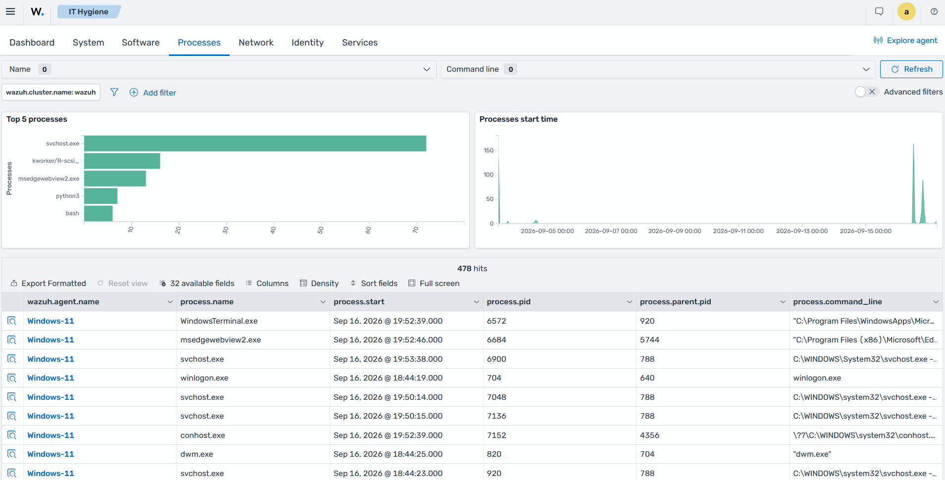 Property-specific inventory report for a monitored endpoint