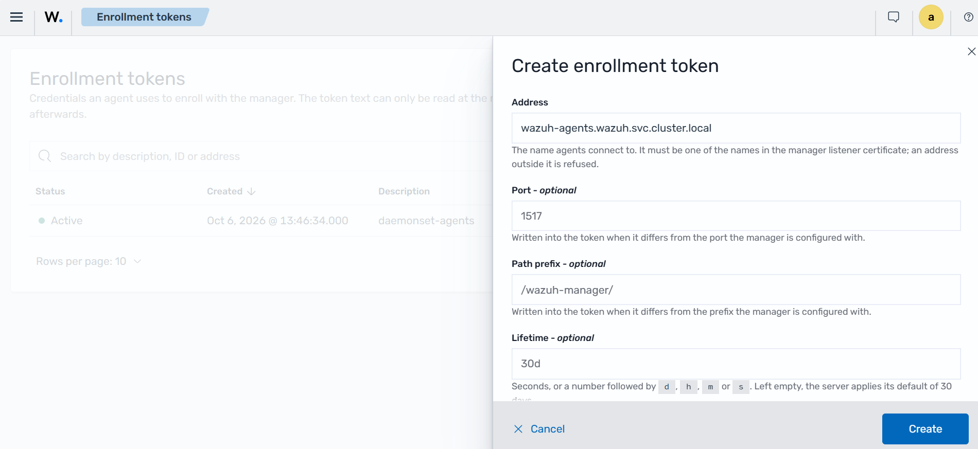 Create enrollment token form with the Address field