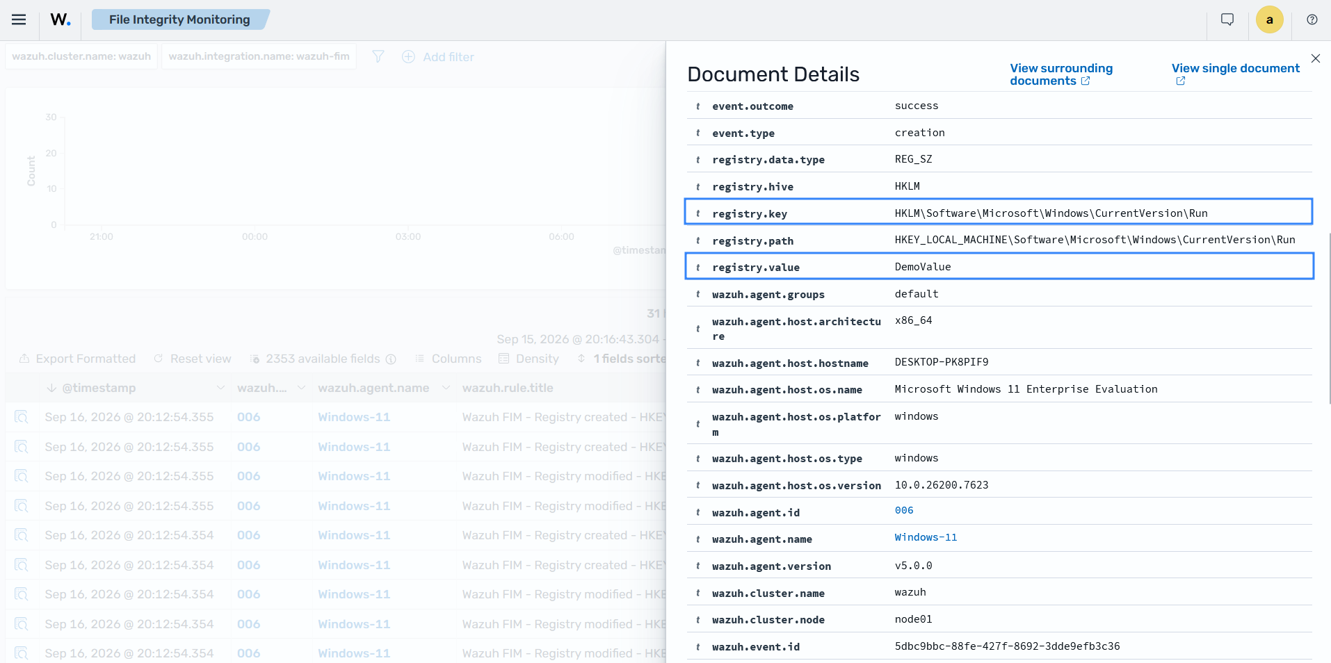 Expanded FIM finding showing the modified registry field