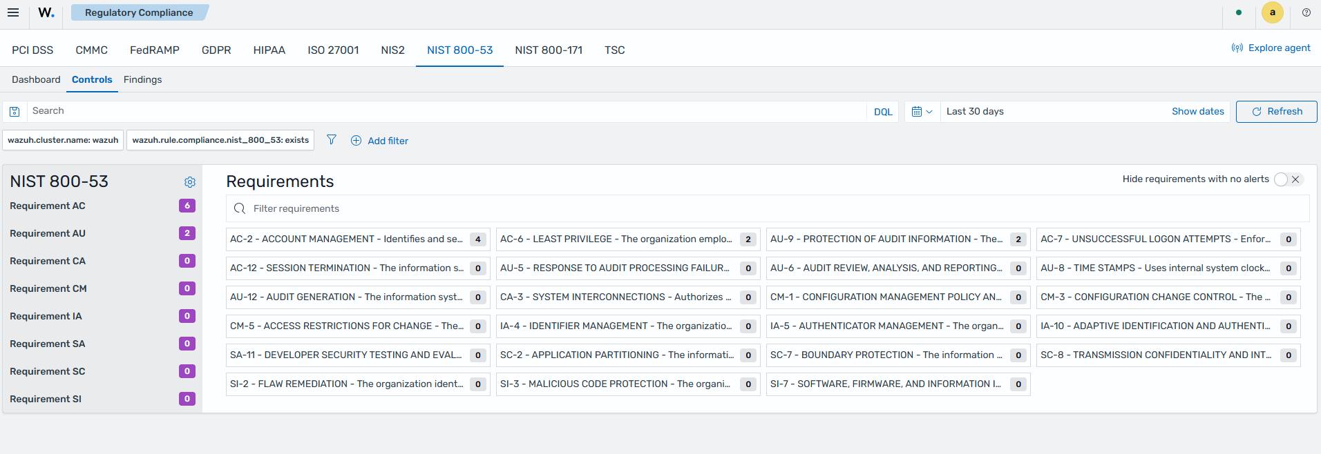 NIST 800-53 Controls tab