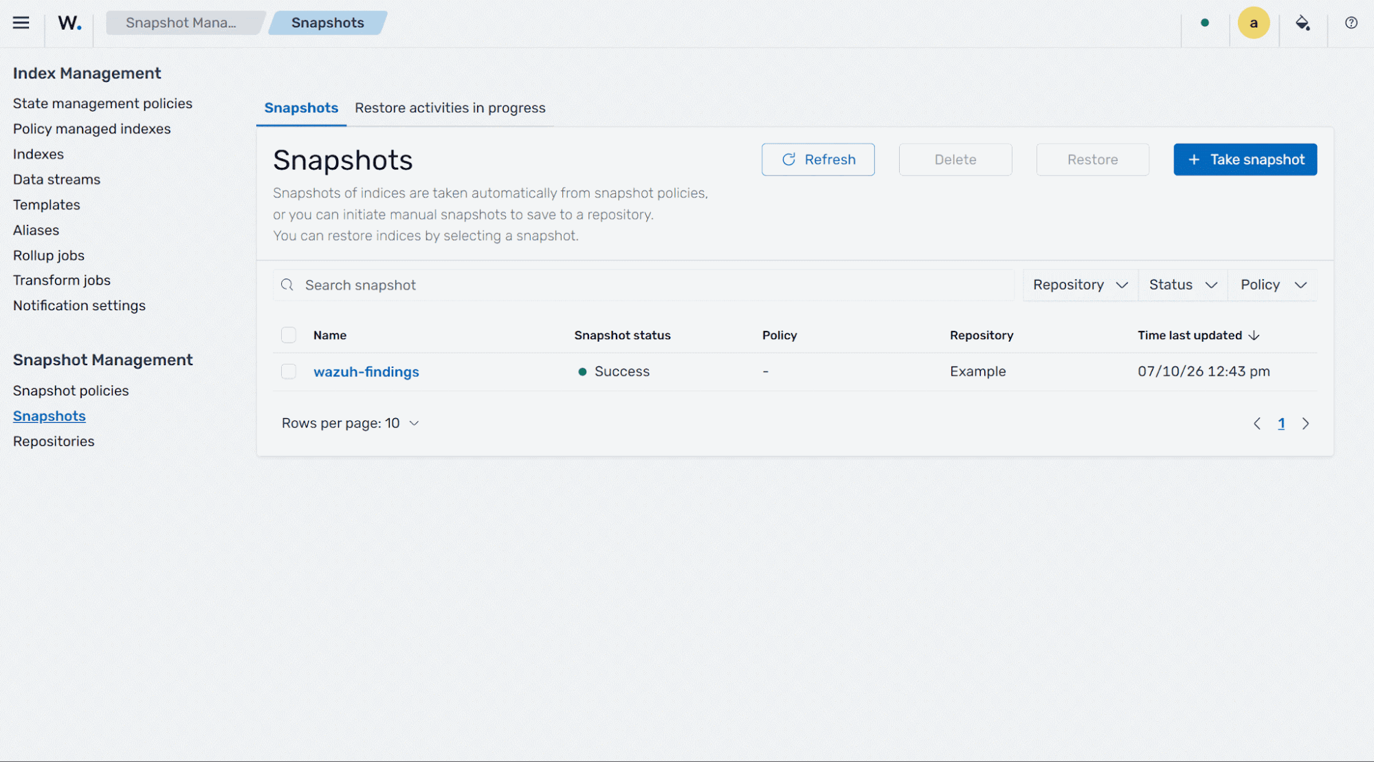 Restore snapshot