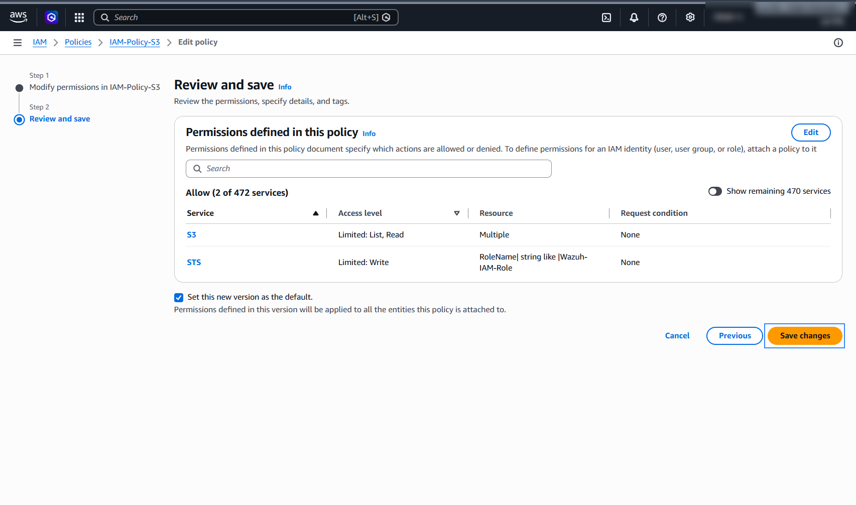 Review and save the policy