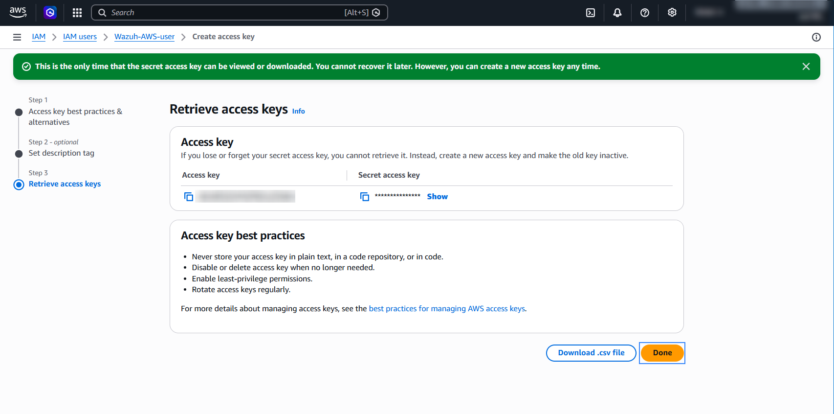Save access keys