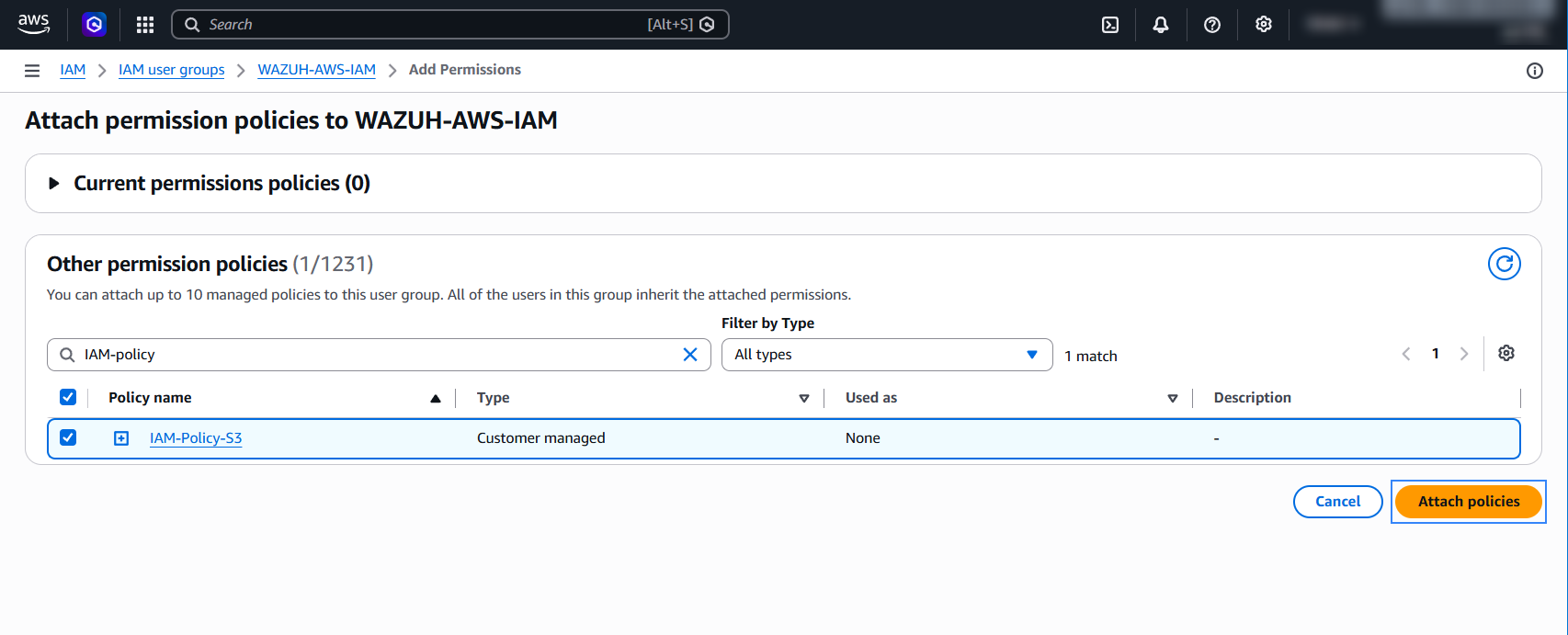 Attach policy to group