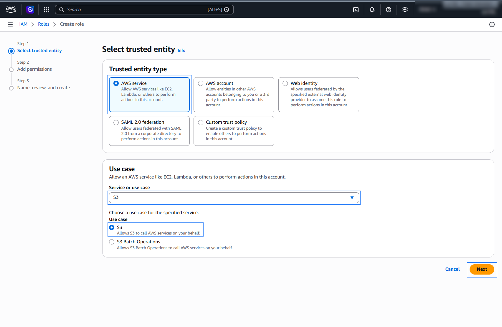 Select trusted entity