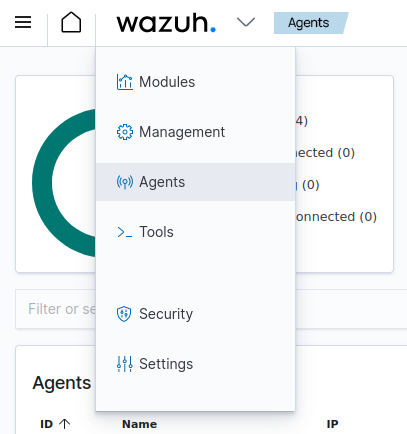Wazuh dashboard Agents menu option