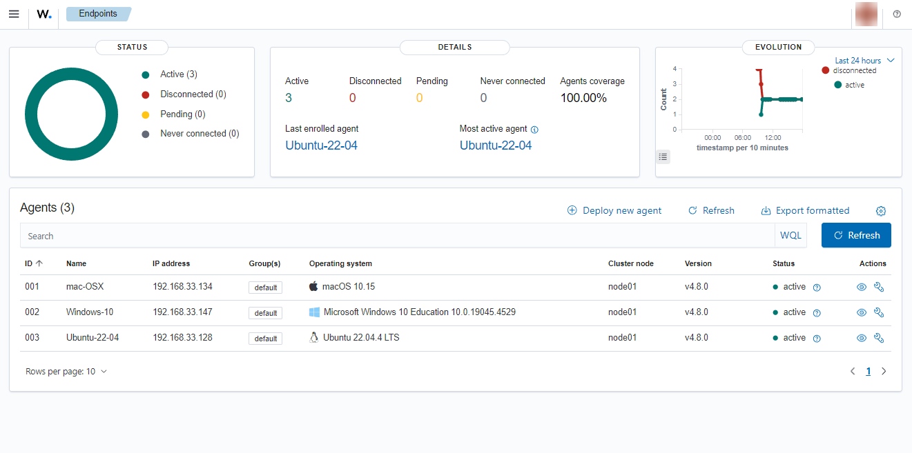 Listing agents from the Wazuh dashboard