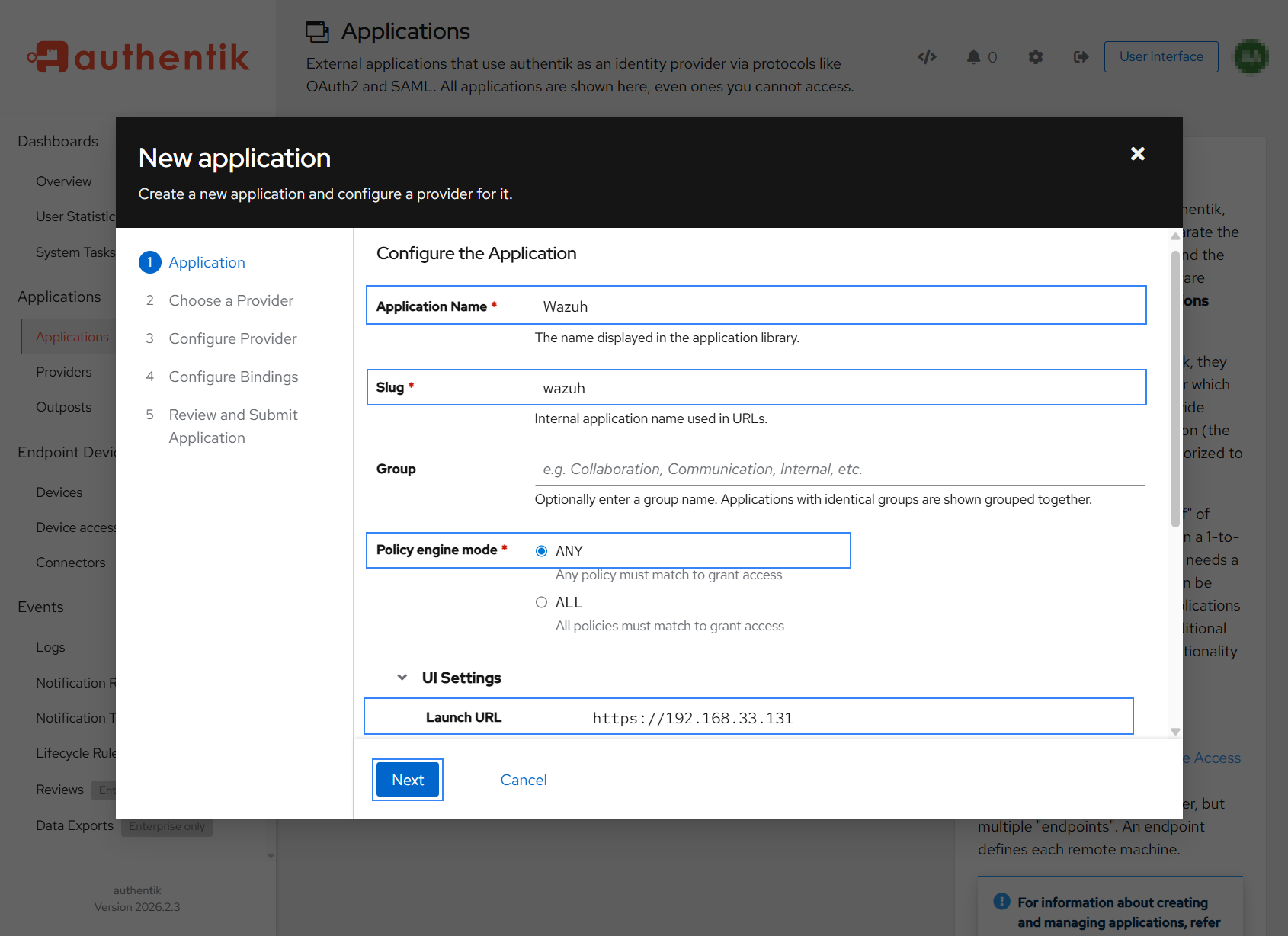 Application Setup - Step 1