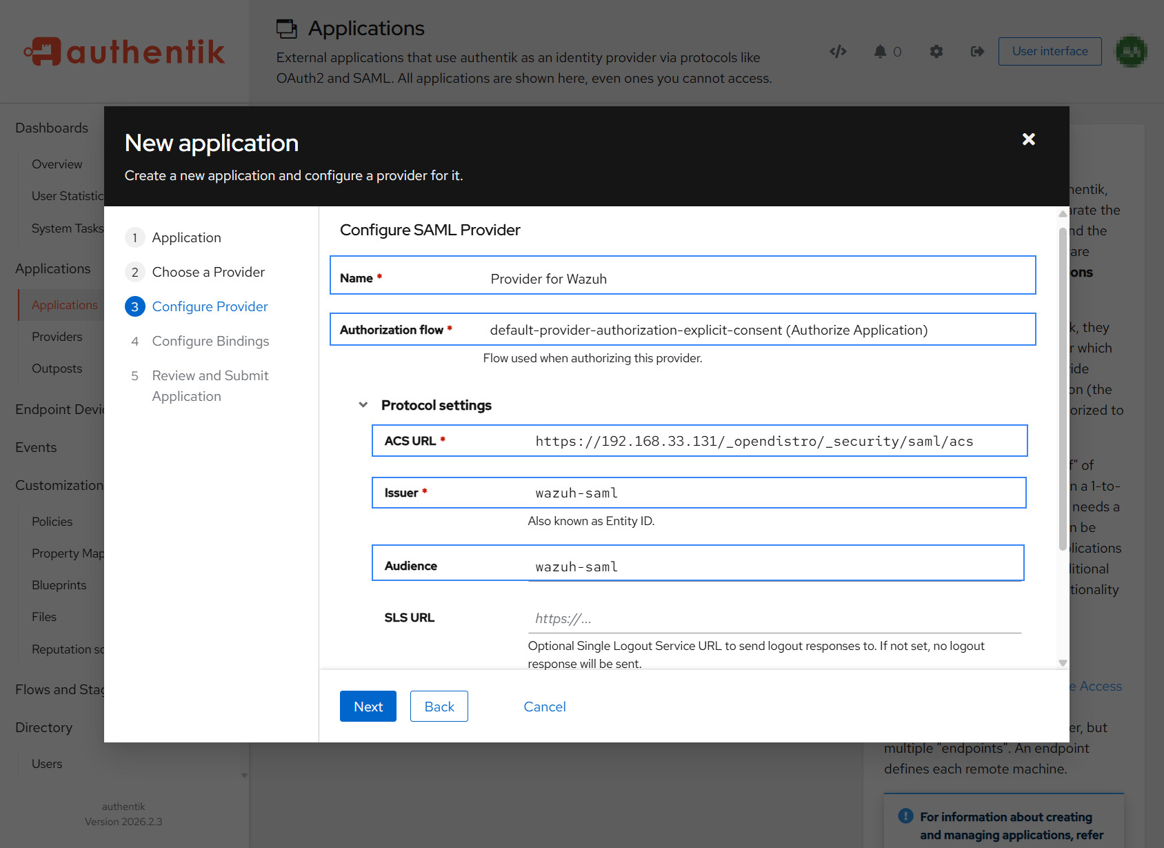 Application Setup - Step 3