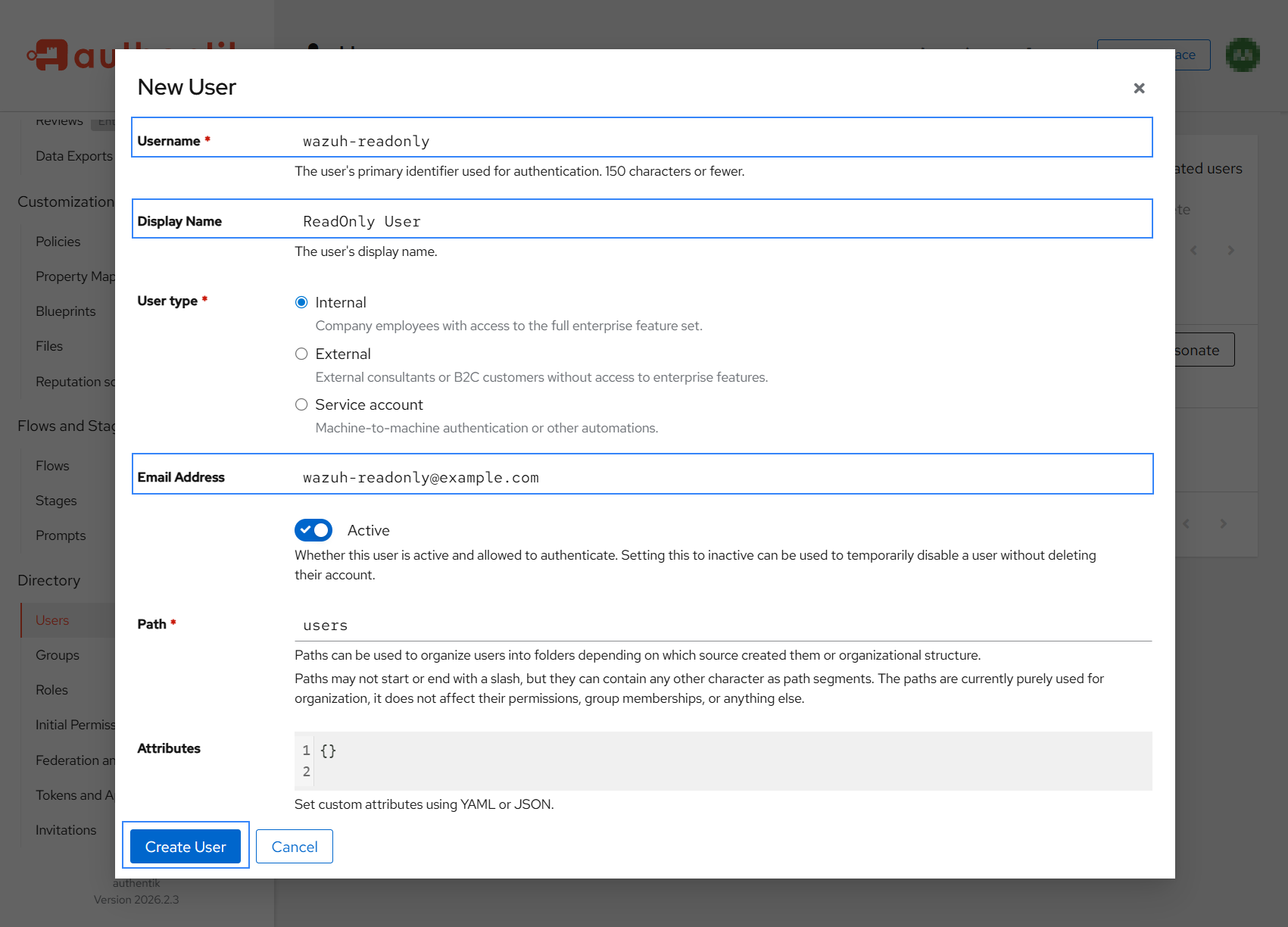 Create user