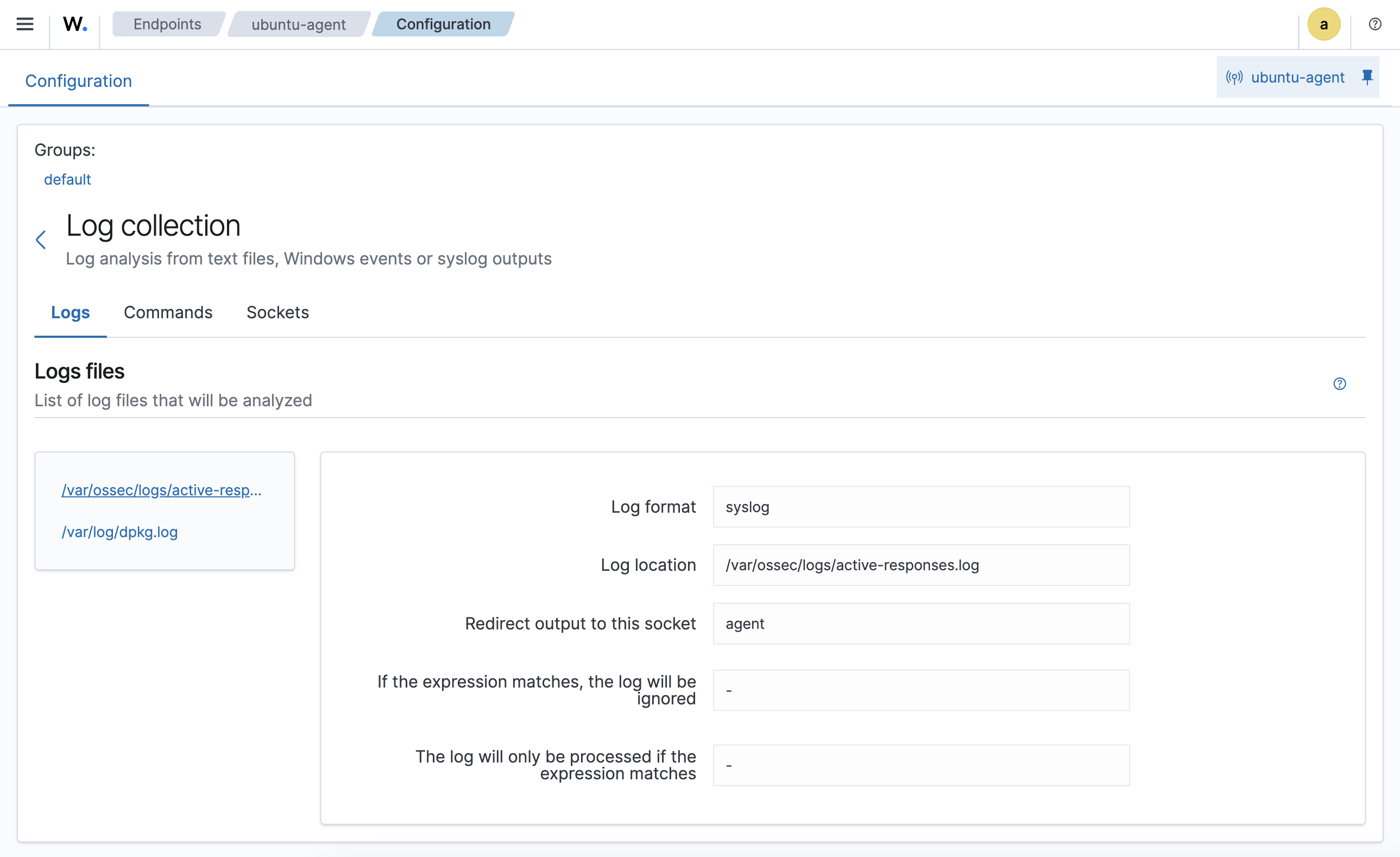 Log collection configuration