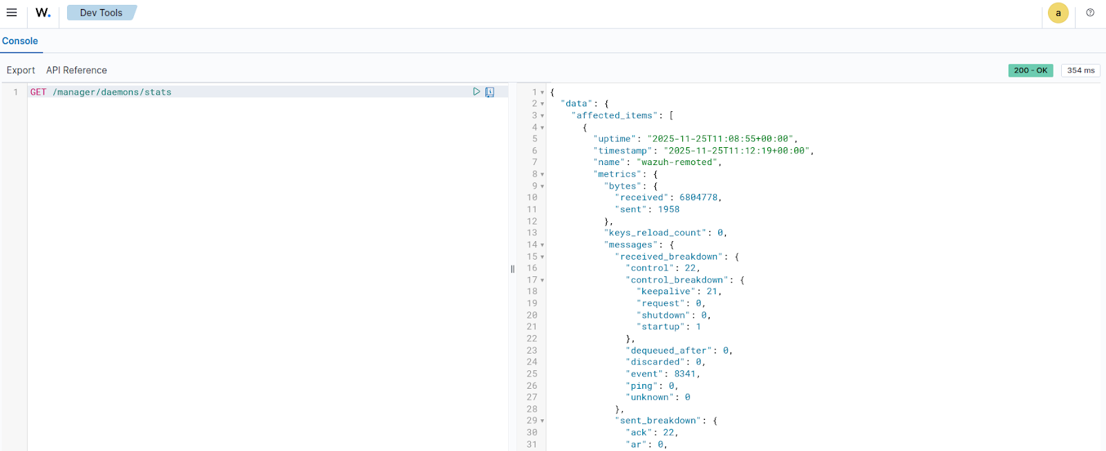 Retrieve Wazuh manager daemon statistics