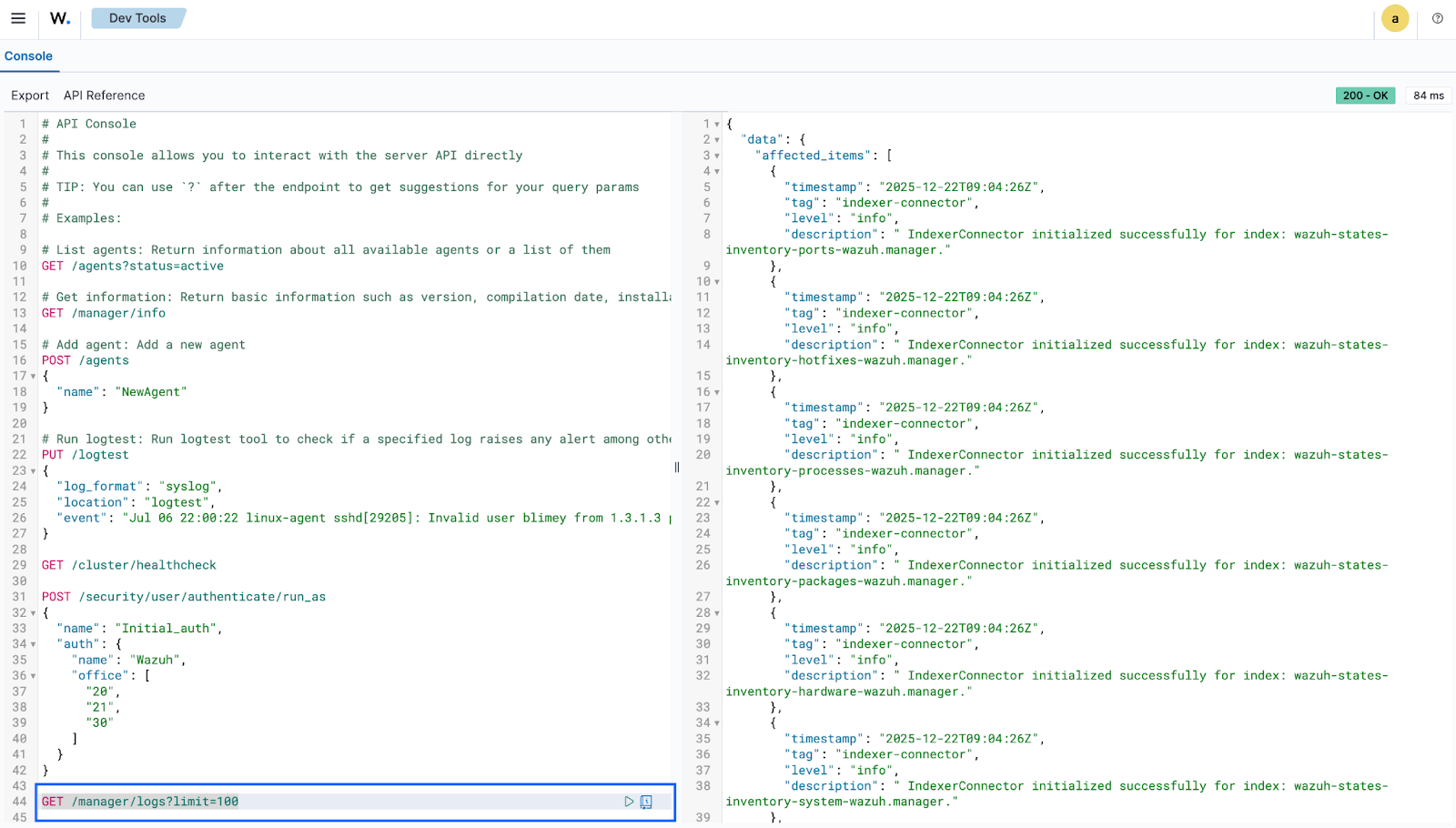 Retrieve Wazuh manager logs