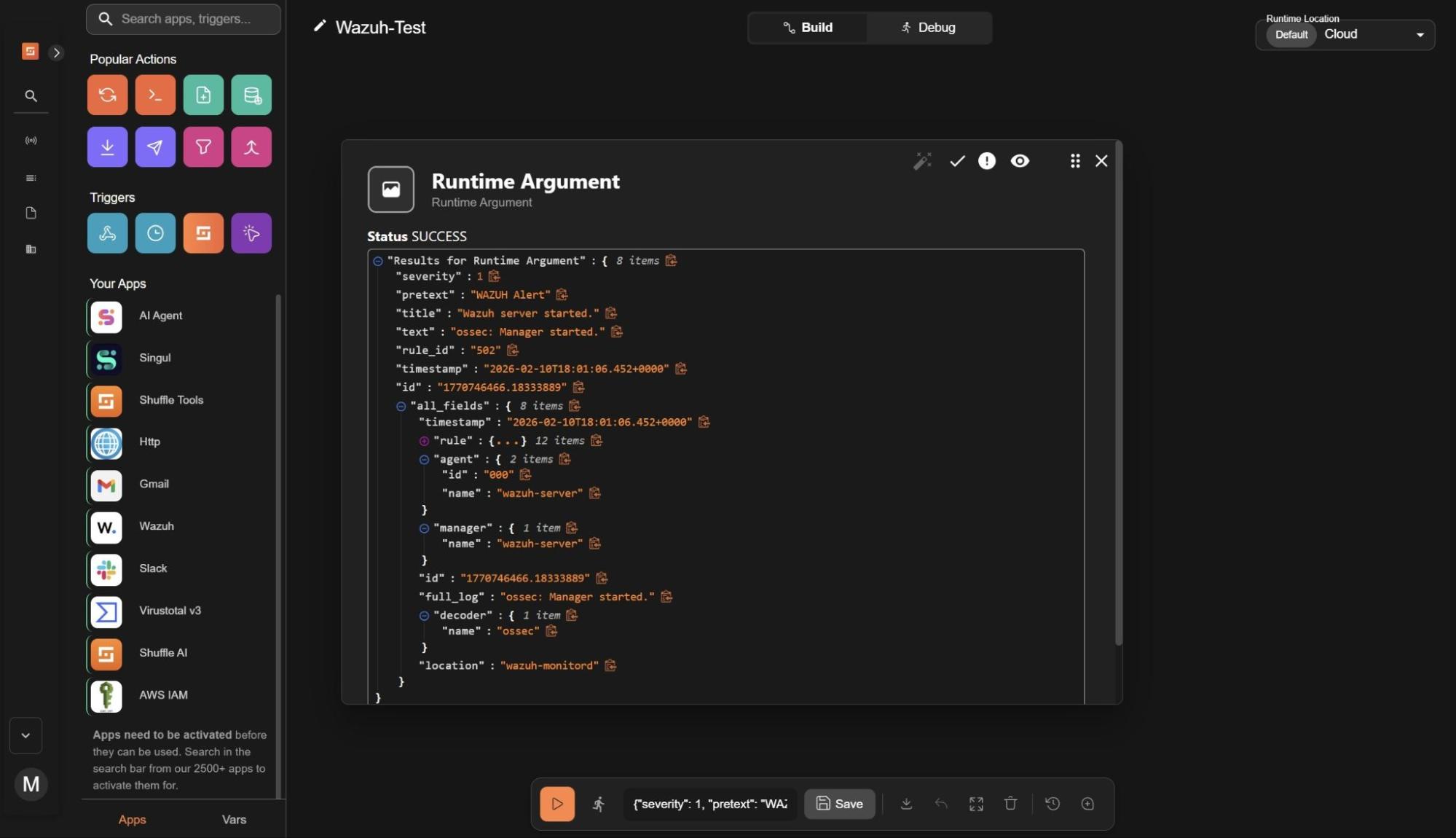 Alert details in Shuffle