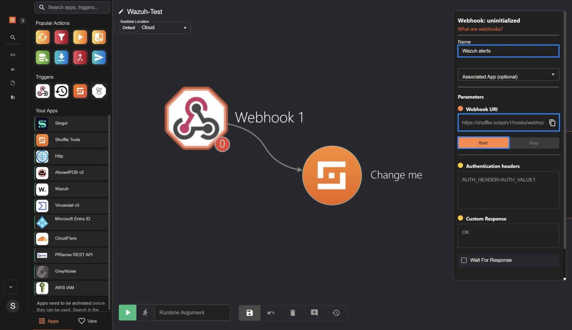 Webhook URL in Shuffle